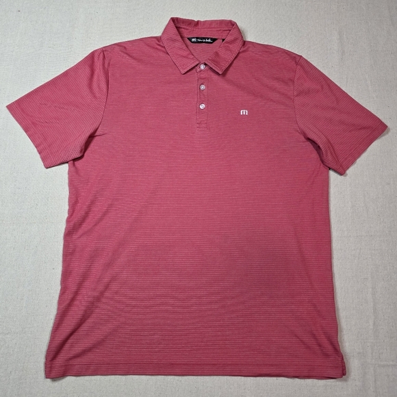 Travis Mathew Mens Size Large Golf Polo Shirt The Heater Polo Series Red Striped - Picture 1 of 7